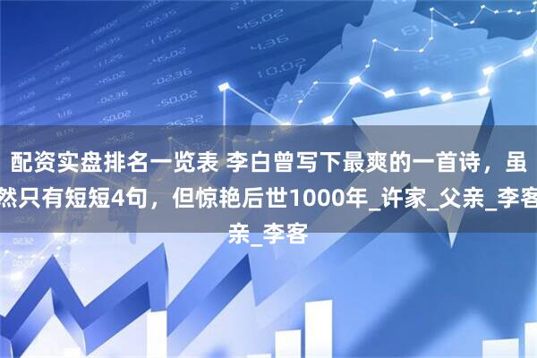 配资实盘排名一览表 李白曾写下最爽的一首诗，虽然只有短短4句，但惊艳后世1000年_许家_父亲_李客