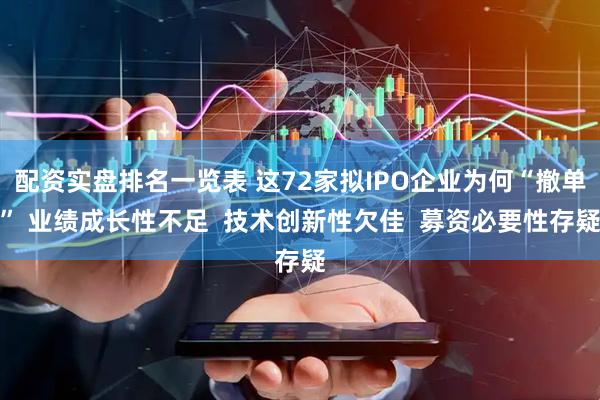配资实盘排名一览表 这72家拟IPO企业为何“撤单” 业绩成长性不足  技术创新性欠佳  募资必要性存疑